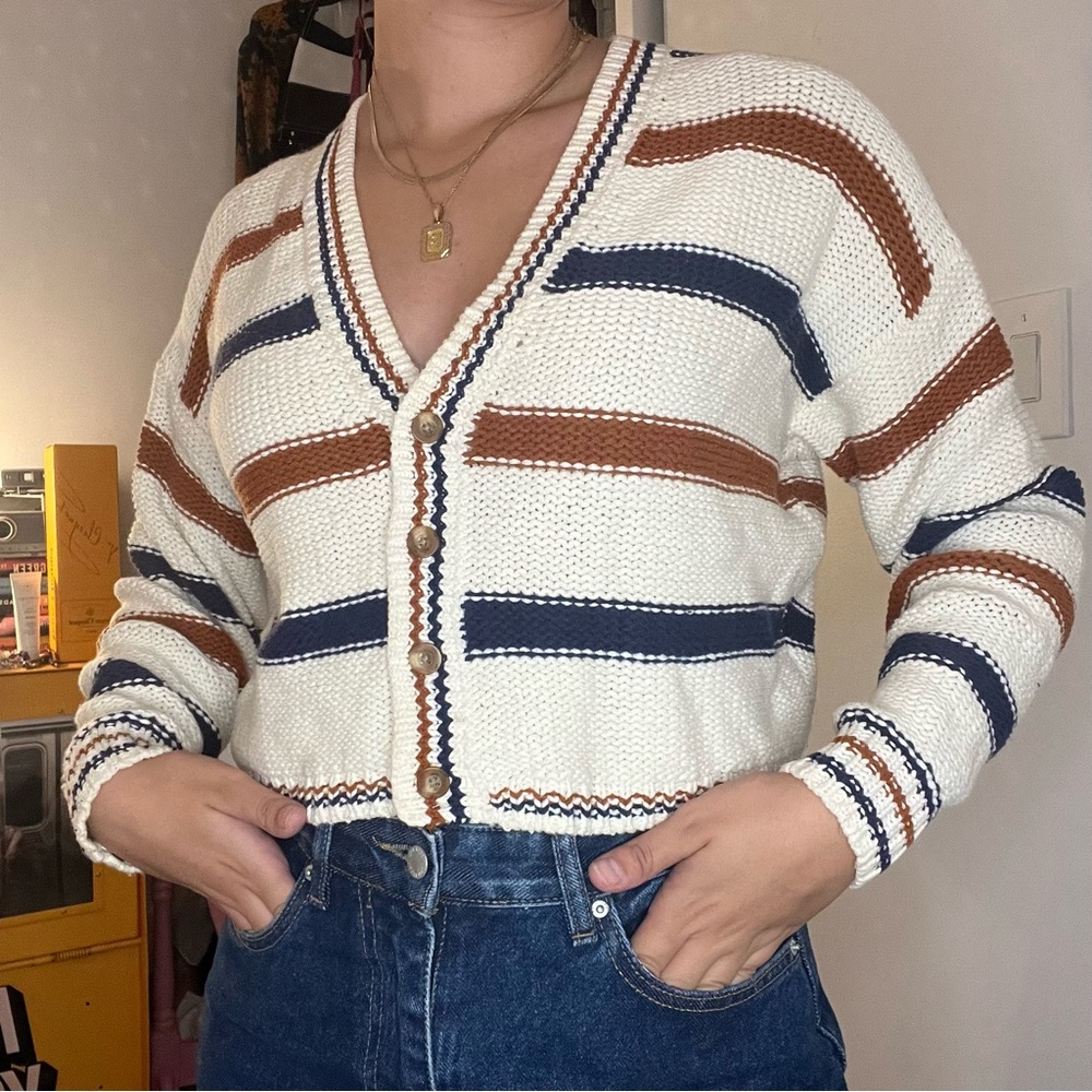 URBAN OUTFITTERS ORANGE AND BLUE SWEATER